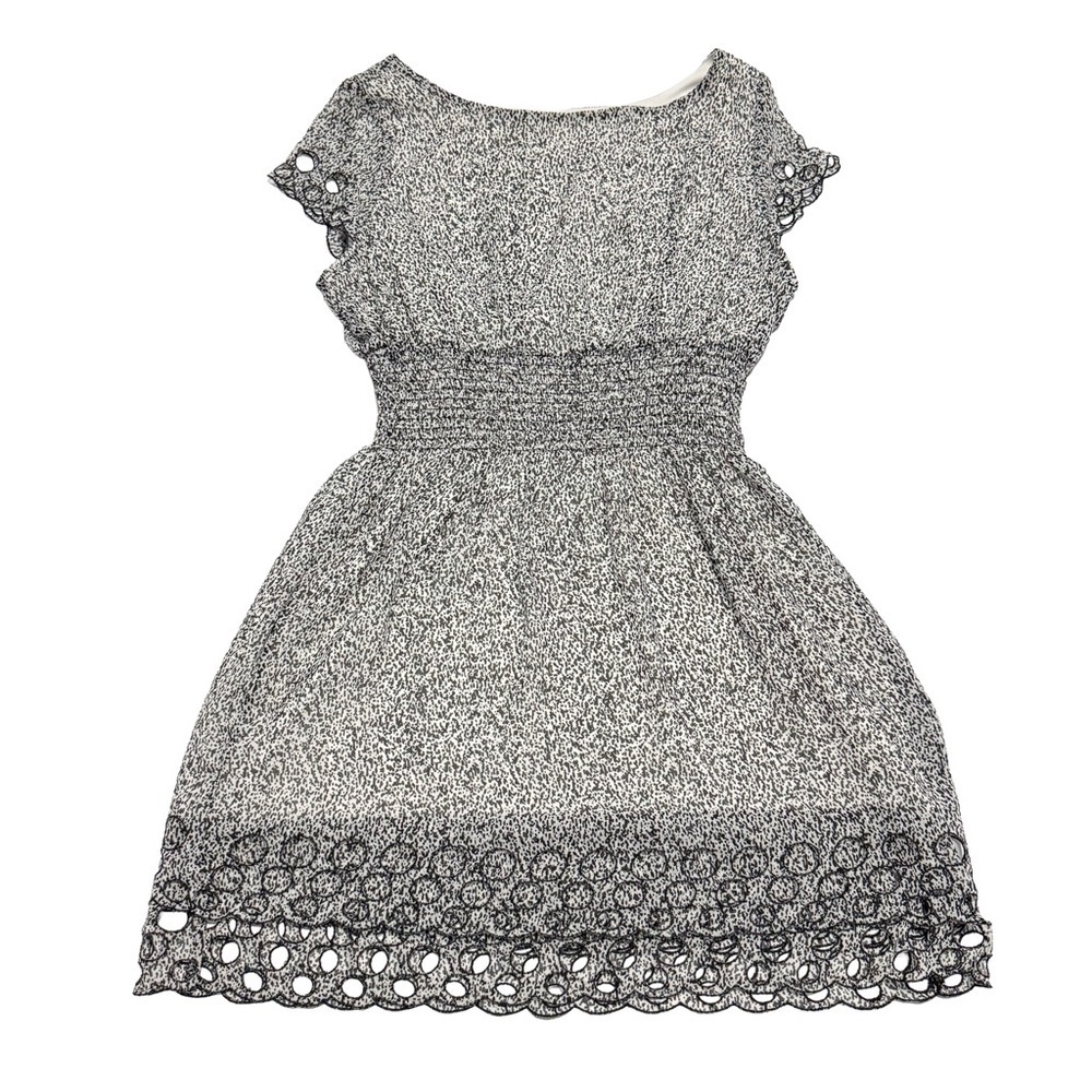 Bar III Womens Large Black White Animal Print Smocked Waist Eyelet Hem Dress - Picture 5 of 11